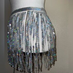 Holographic Silver Sequin Fringe Hip Scarf